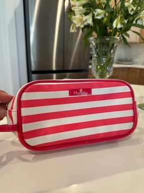 Modella Pink and White Striped Cosmetic Pouch